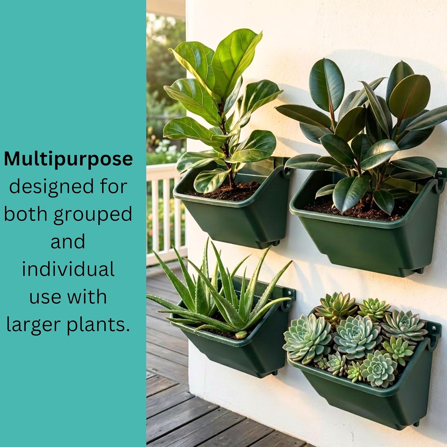 LaLaGreen Vertical Garden Planter - 8 Pack, 13 inch Dark Green Wall Mounted Pots for Garden Green Wall, Plant Wall