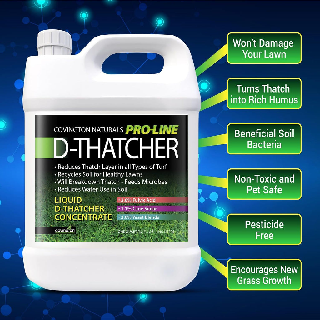 Covington PRO-LINE D-THATCHER Liquid Dethatcher (32oz) – Lawn Thatch Remover & Soil Softener, Grass Clipping Breakdown
