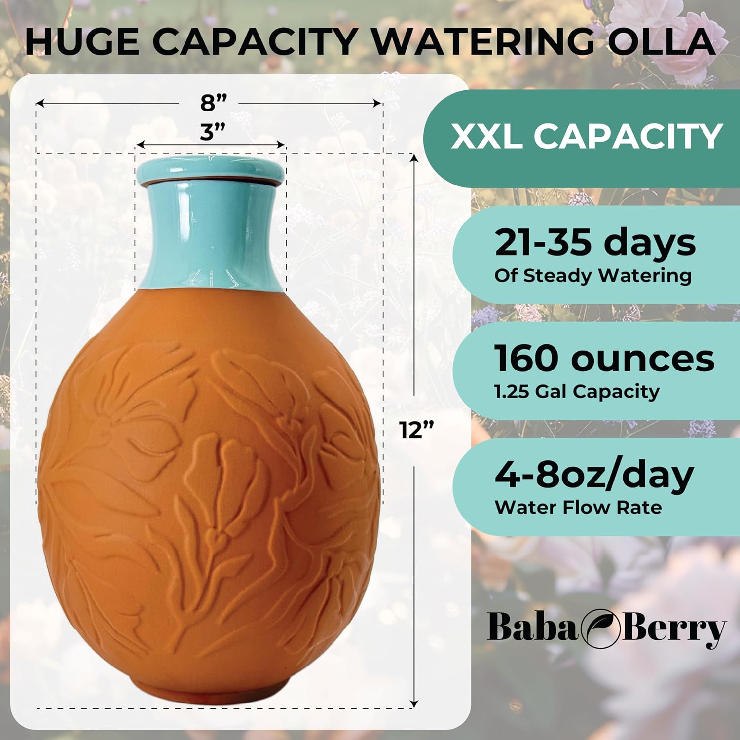 Olla for Watering Plants 160oz 1.25 Gallon XXL OYA Irrigation Clay Water Pot Self Watering Terracotta Pot