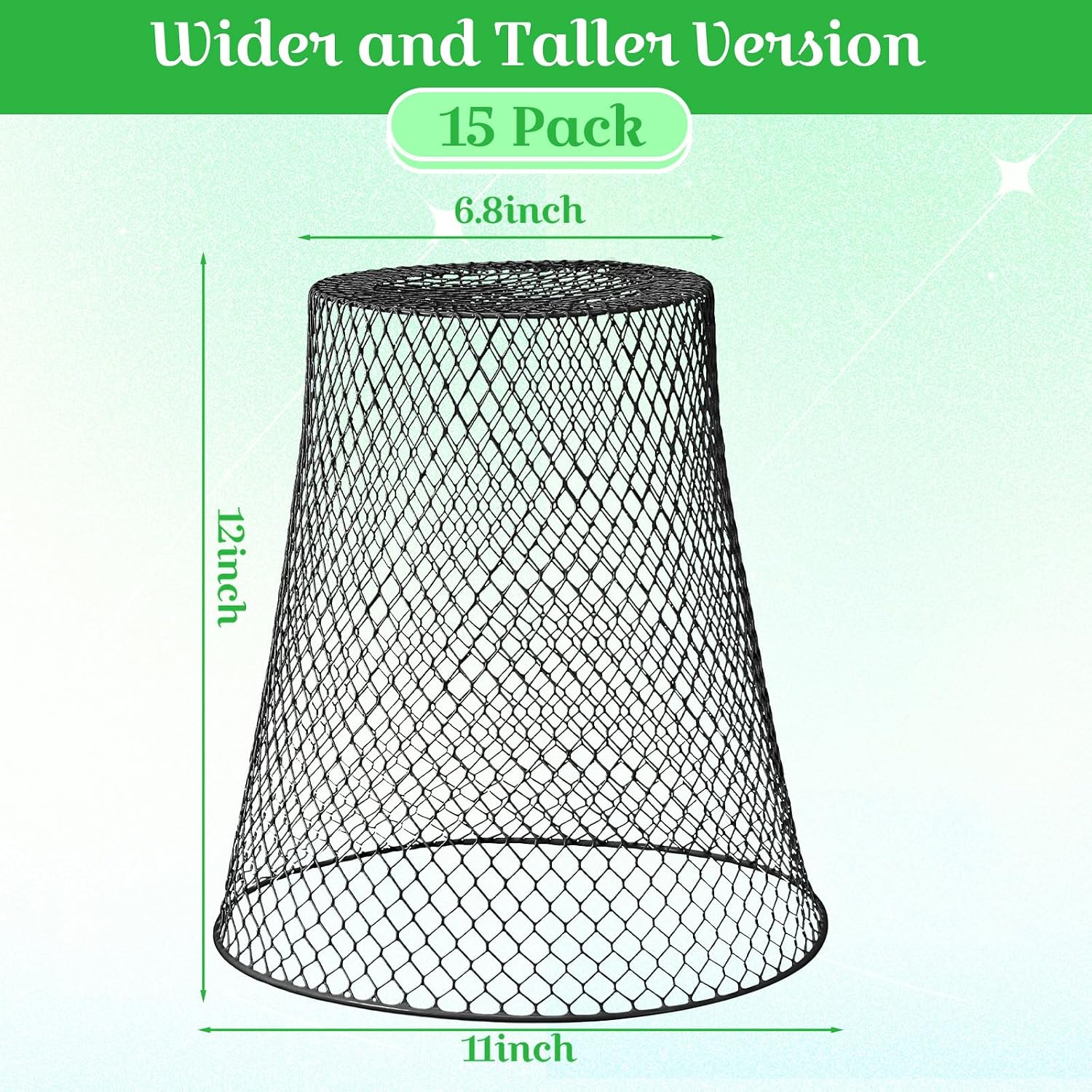 Therwen 15 Pcs Large Plant Wire Cloche 11 x 12 Inch Metal Garden Cloche with Garden Stakes Plant Protector from Animals