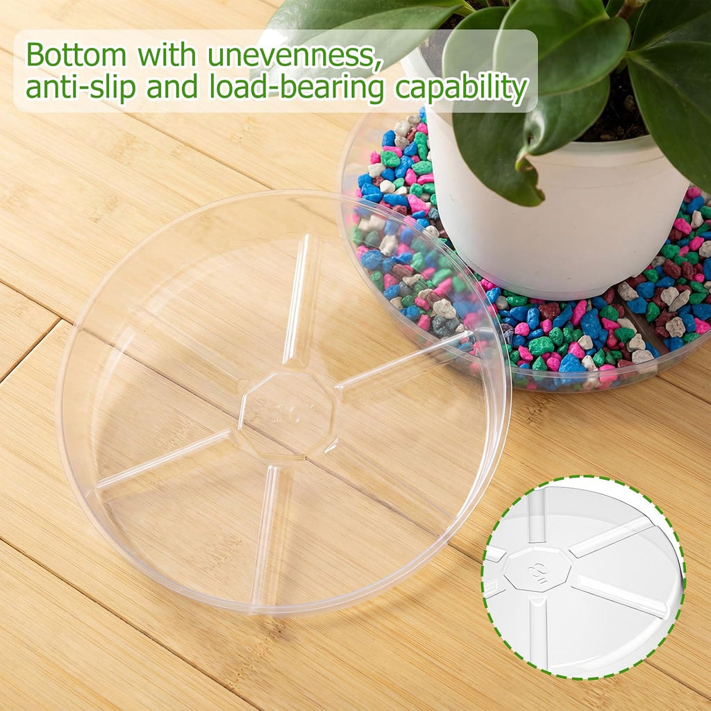 Gejoy 40 Pack Plant Saucers 6inch /8inch /10inch, Thick Durable Clear Plastic Plant Trays for Pots, Heavy Duty Drip