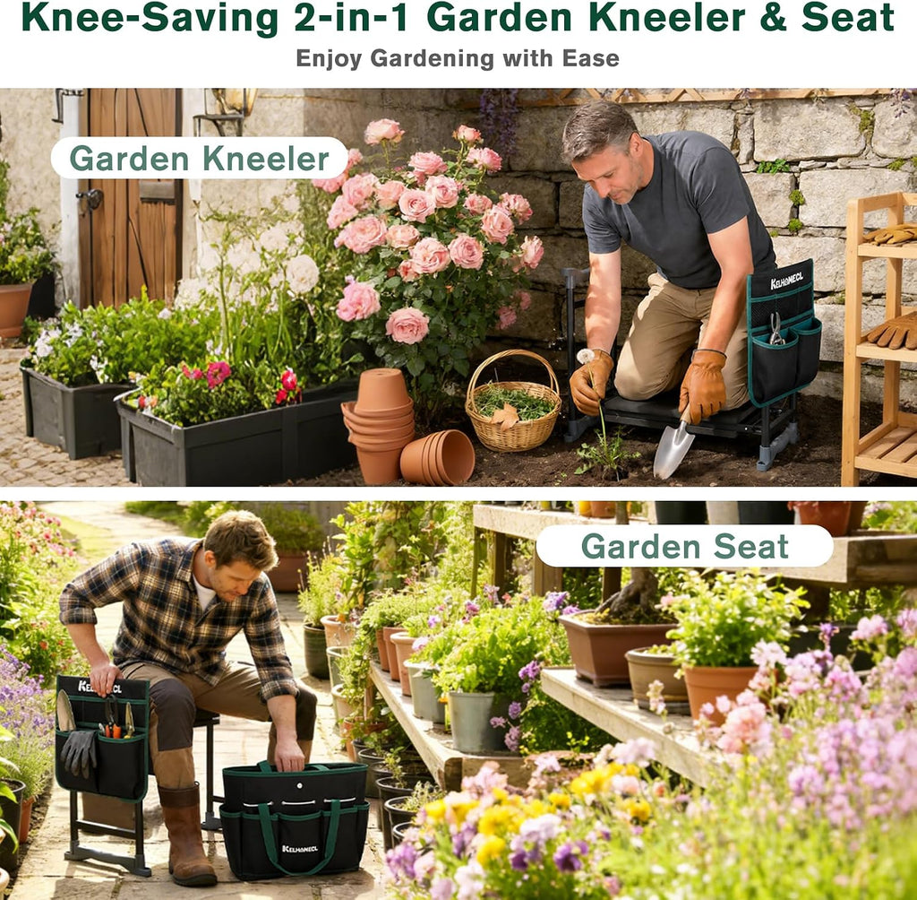 Garden Kneeler and Seat - Extra Wide Thick EVA Pad, Heavy Duty Foldable Garden Bench Holds 350lbs, 2-in-1 Gardening