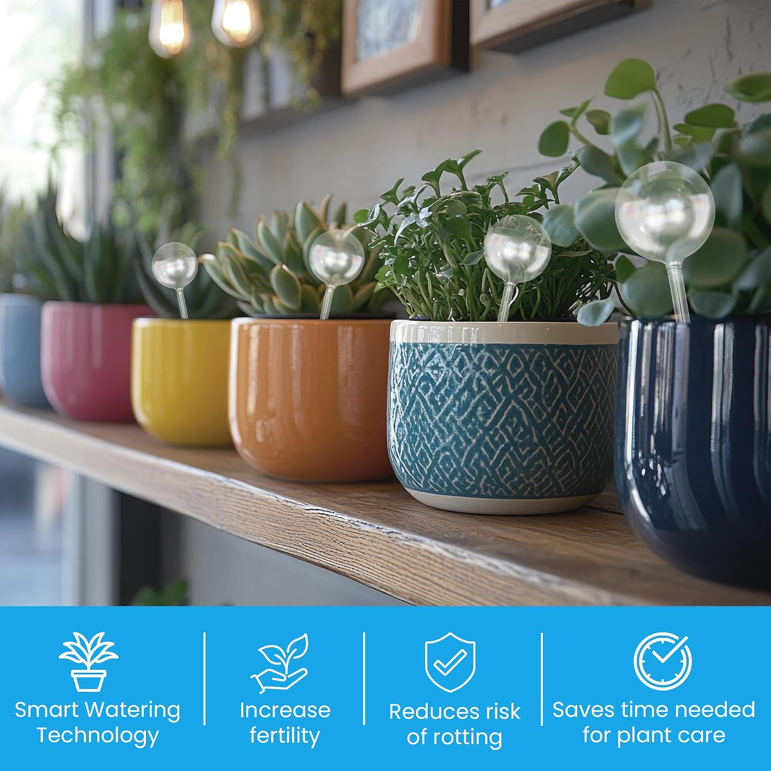 Little Green Leaf Automatic Plant Watering Globes Self Watering Planter Inserts (Set of 6) | Hands Free Clear Glass