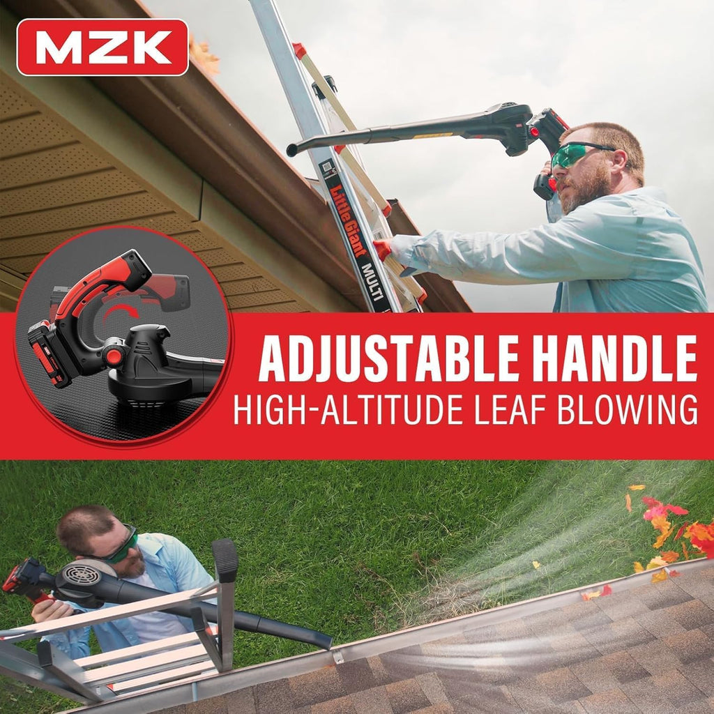 MZK 20V Cordless Leaf Blower, Lightweight Electric Blower, Wine Red | Includes 2 x 4.0Ah batteries and charger for