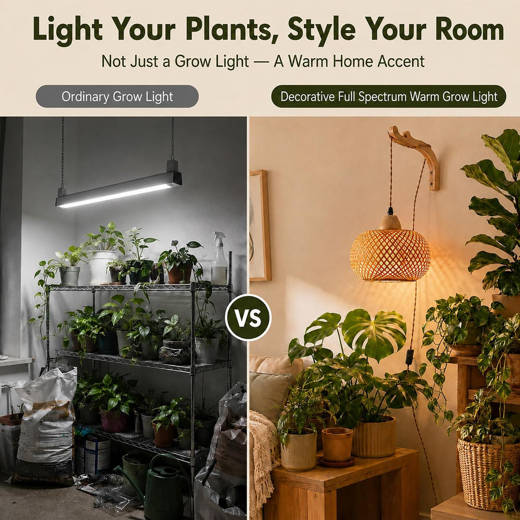 Wall Mounted Grow Lights for Indoor Plants with Timer, Hanging Light | 3500K Full Spectrum Pendant Grow Light, Rattan