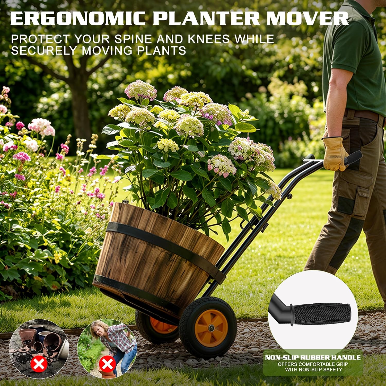 Housolution Plant Caddy with Wheels, Heavy Duty Plant Dolly for Big Pots | Plant Mover with Adjustable Grabbing Arm and