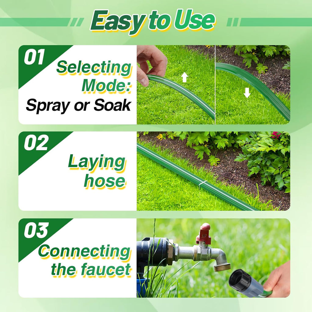 75ft Sprinkler Soaker Hose | Kink-free, Save Water, Flexible, Heavy Duty Three Tube Flat Watering Hose for Garden Yard