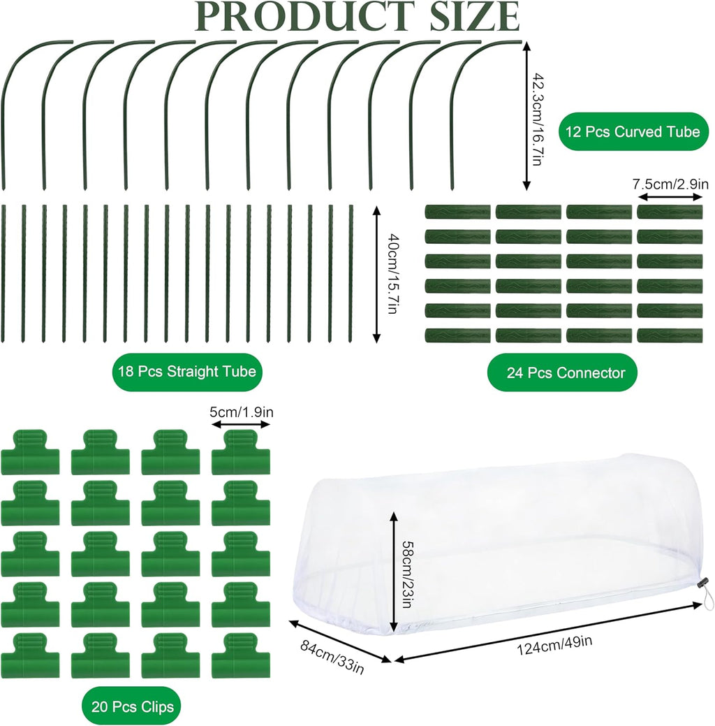 Fayoo Garden Netting Cover Kit with 60 Hoops & 20 Clips, 2 Pack | 0.04in Hdpe Fine Mesh, Plastic-Coated Metal Hoops