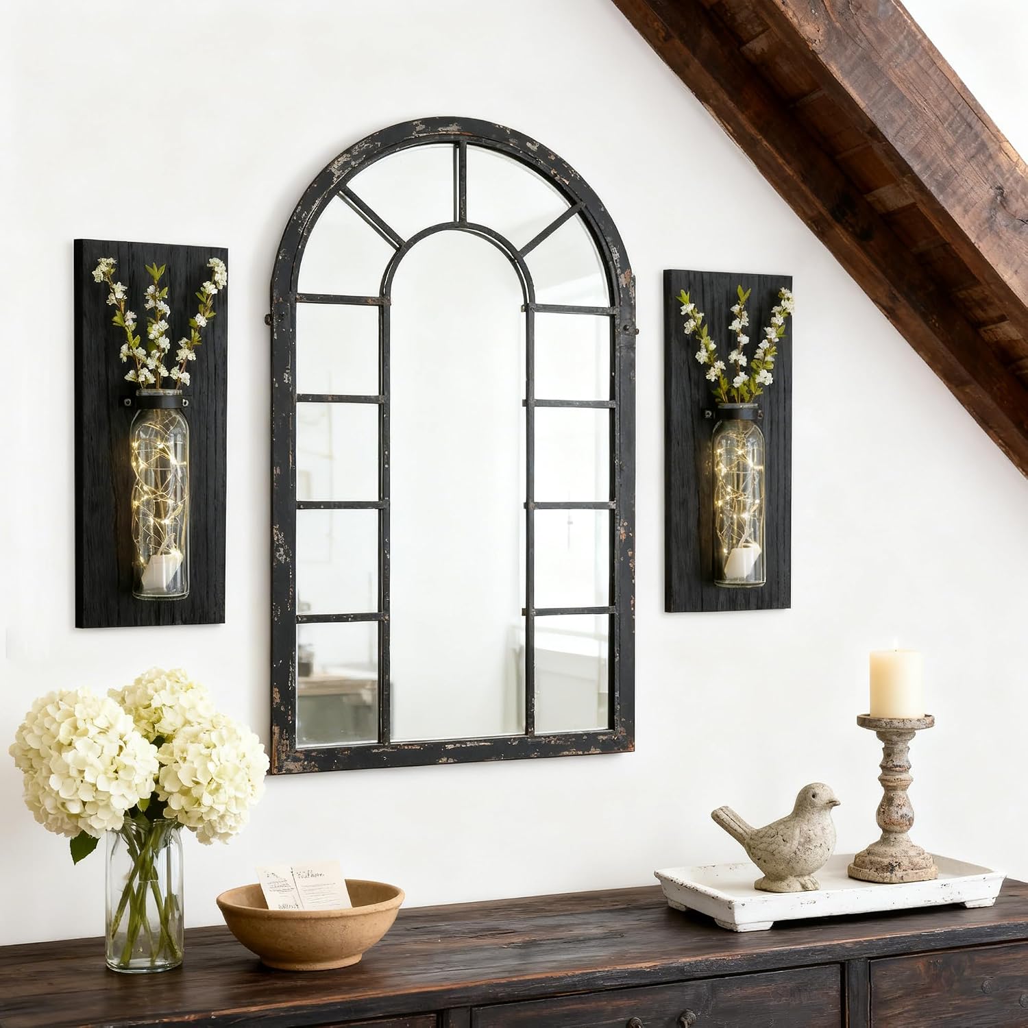 Heiple 2 Pack Wall Planters for Indoor Plants, Wood Glass Decor for Bathroom, Bedroom Living Room, Modern Farmhouse