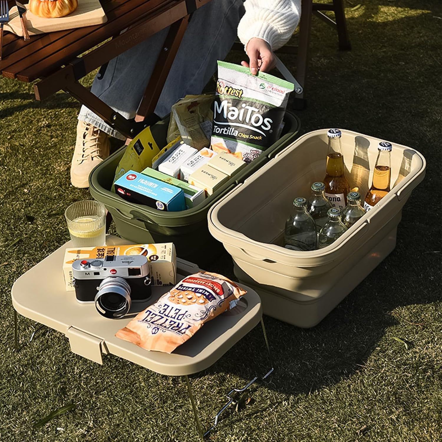 Collapsible Picnic Basket, Collapsible Picnic Basket with Handles (with Table Lid), Collapsible Garden Basket