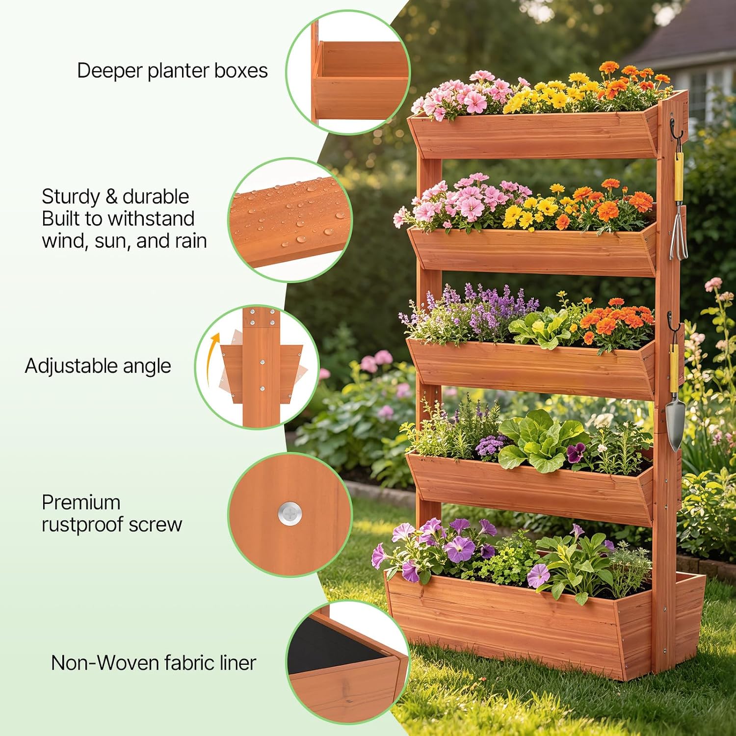 Suteck Raised Garden Bed, 5 Tier Vertical Wooden Planter Box | Freestanding Raised Planter for Outdoor Vegetables