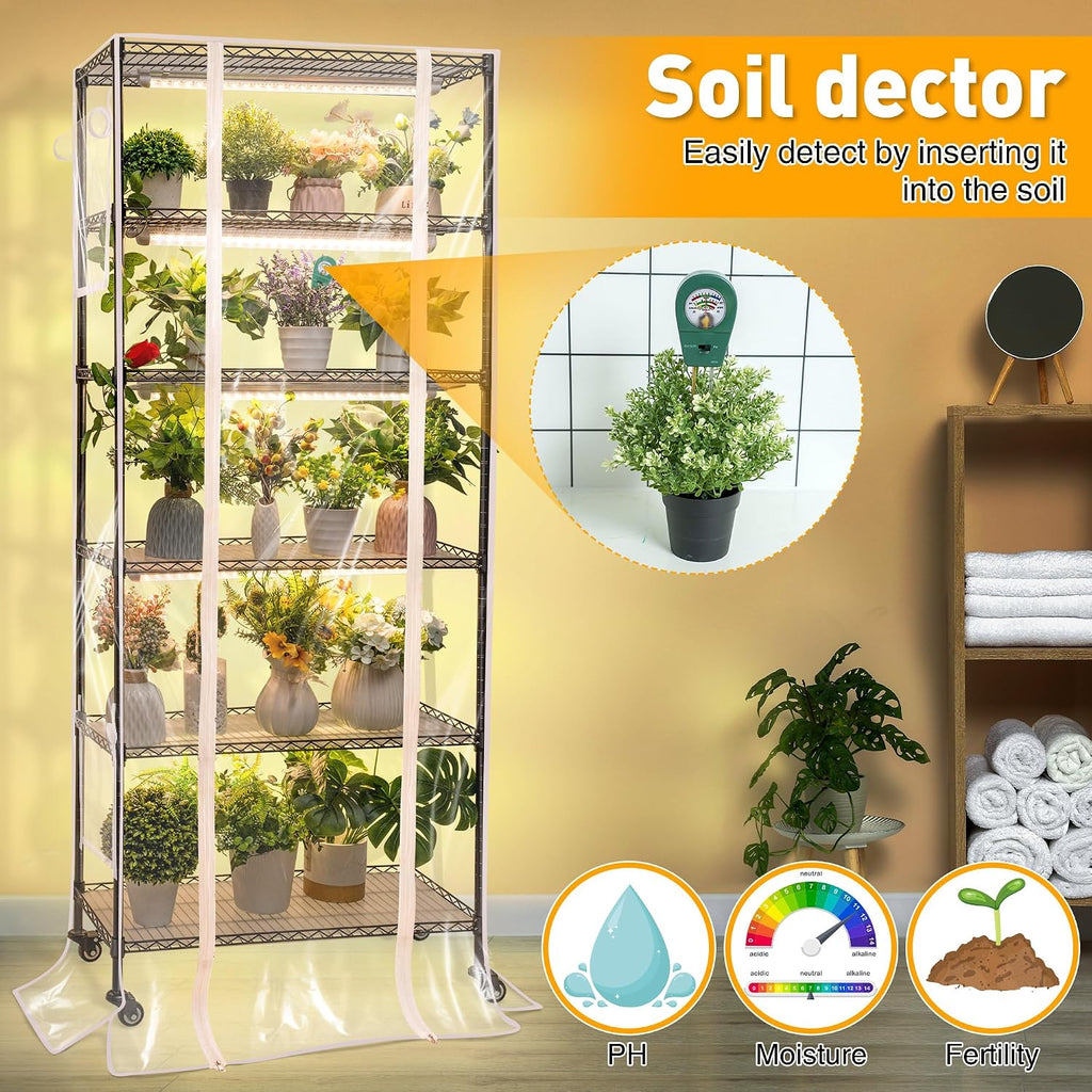 Meonum Indoor Greenhouse with Grow Lights, 6 Tier Metal Plant Shelf with Cover (30" x 13.8" x 70.8"), 5 Pack Full