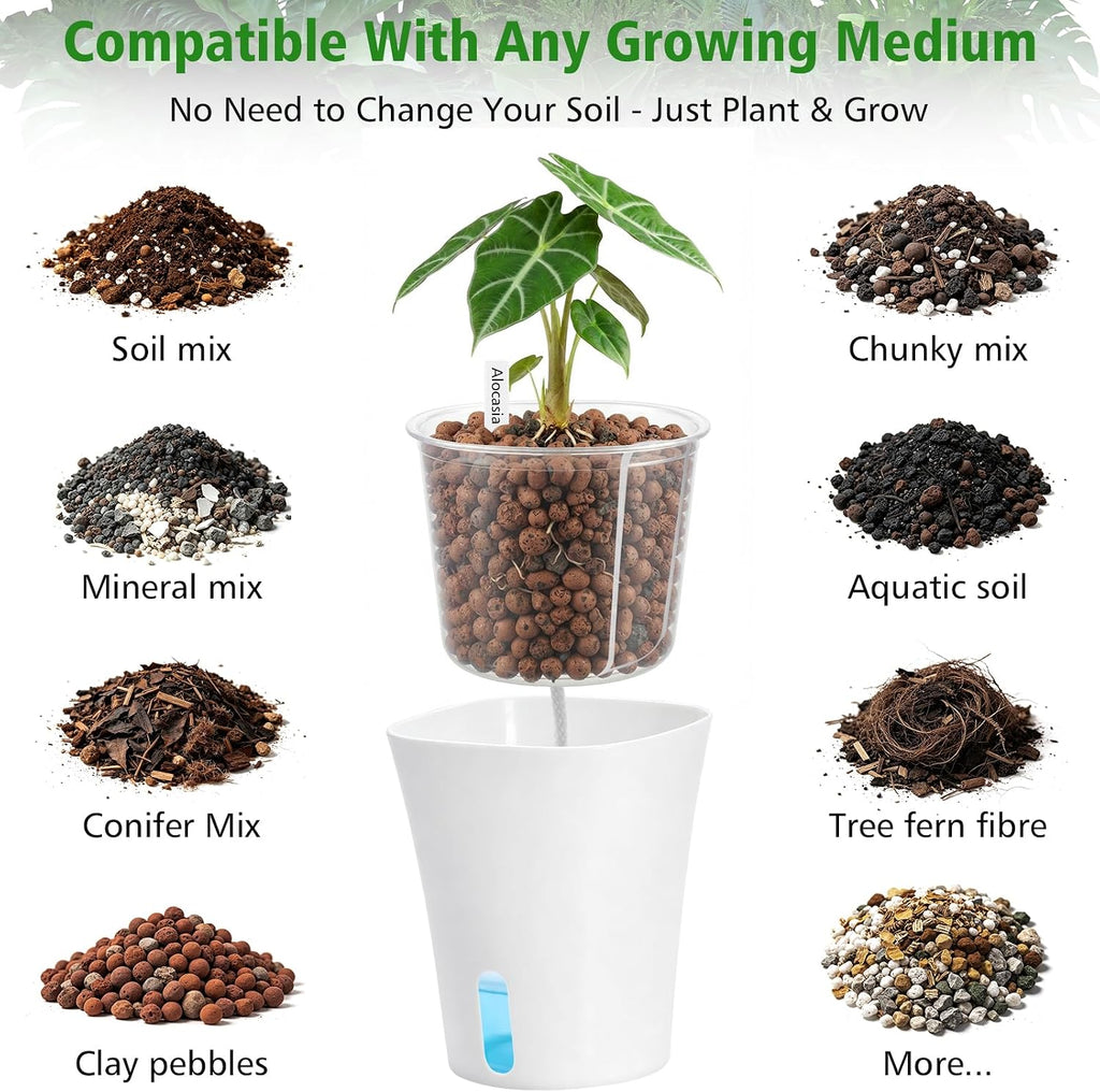 4 Inch Self Watering Pots for Indoor Plants, 10 Pack Clear Nursery Pots with Drainage & Water Level Indicator, Plant