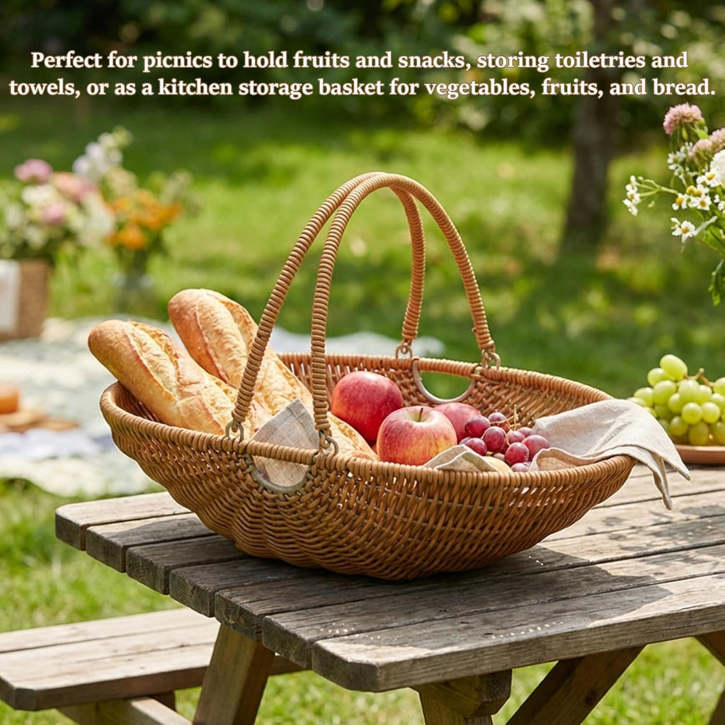 Harvest Basket for Garden Vegetables, Large PP Woven Garden Harvesting Basket with Foldable Handle for Fruit Picking