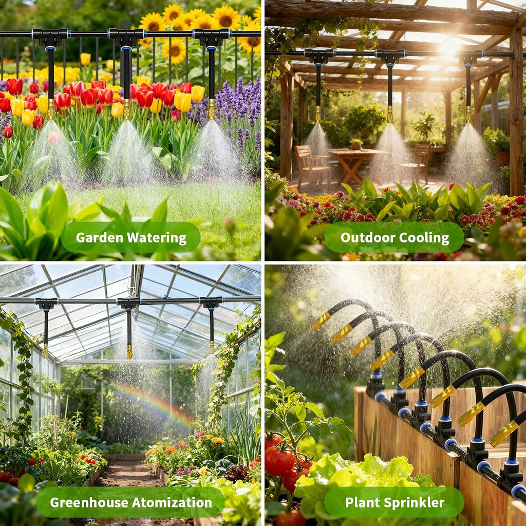 120FT Sprayer Irrigation System, Drip Irrigation Kit with 30 PCS 360° Adjustable Misting Copper Nozzles for Garden