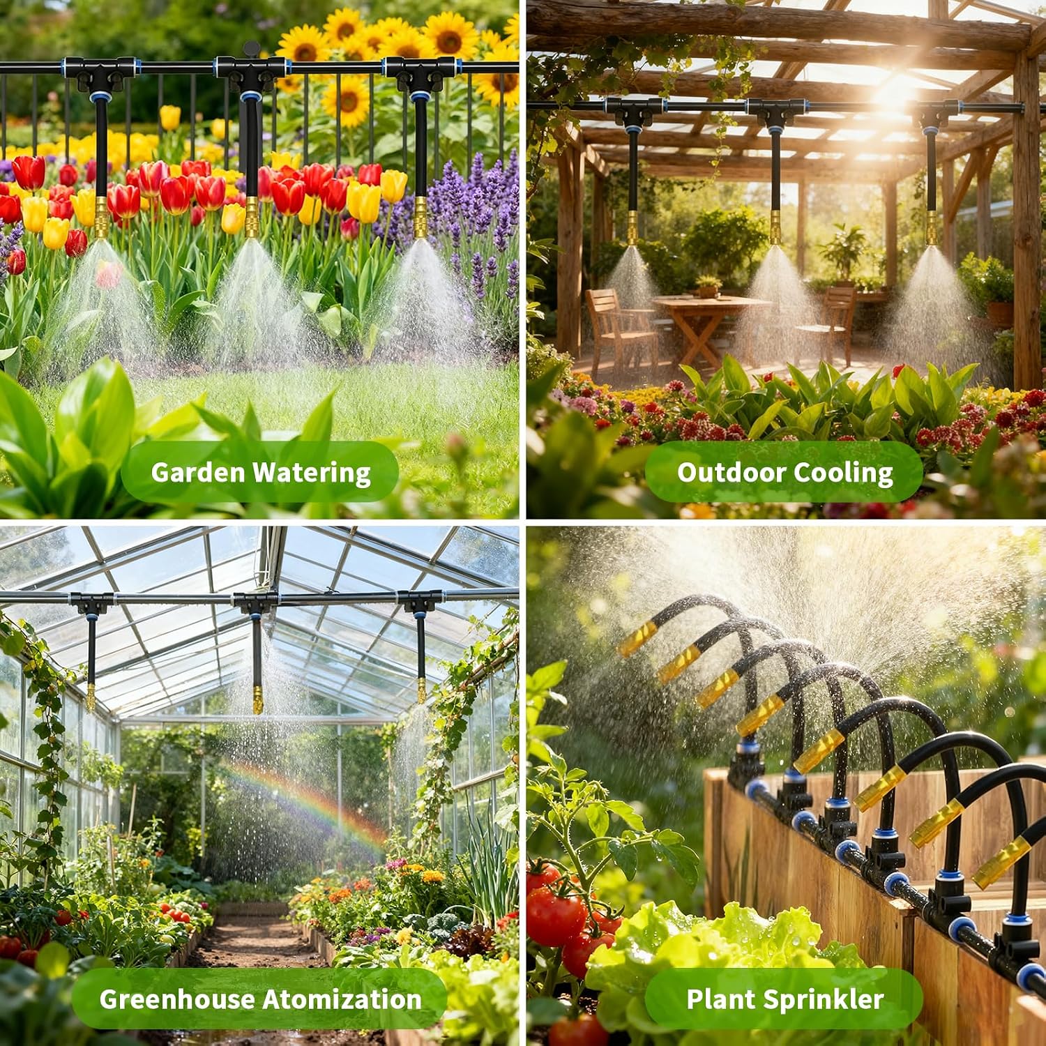 120FT Sprayer Irrigation System, Drip Irrigation Kit with 30 PCS 360° Adjustable Misting Copper Nozzles for Garden