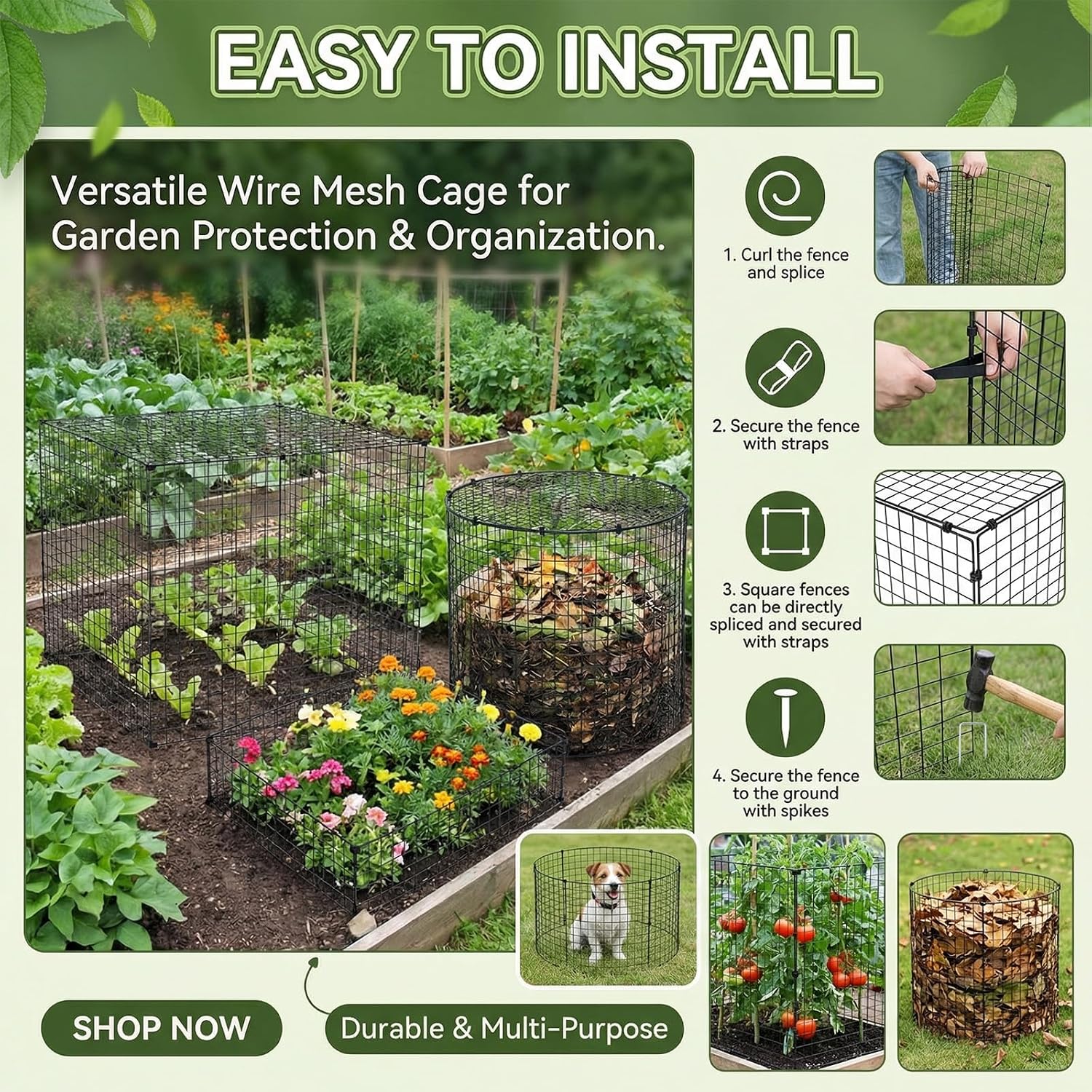 6 Set Garden Plant Protectors from Animals 12'' x 12'' Metal Wire Protectors Cage with Stakes, Metal Mesh and