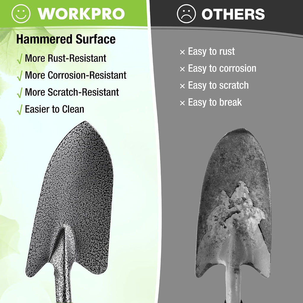 WORKPRO 6-Piece Garden Tool Set | Heavy Duty Gardening Hand Tools with Soft Rubber Handle, Including Trowel, Rakes