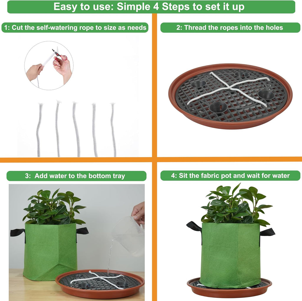 8 Pack 13 inch Self Watering Base for Fabric Grow Bag, Self-watering Plastic Elevated Plant Saucer Stand, Automatic
