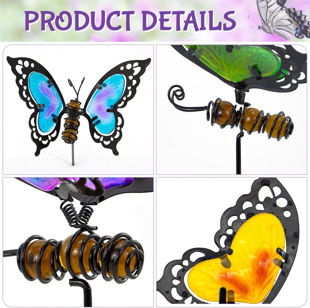 Butterfly Garden Stakes,Kit Made of Glass and Metal | Colorful Butterfly Garden Decorations Can Make the Garden Full of