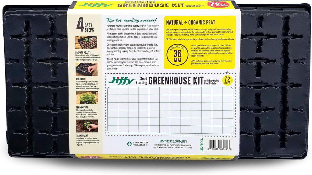 Jiffy Plant Germination Tray Kit - 72 Cell 36mm Peat Pellets, 4 Pack