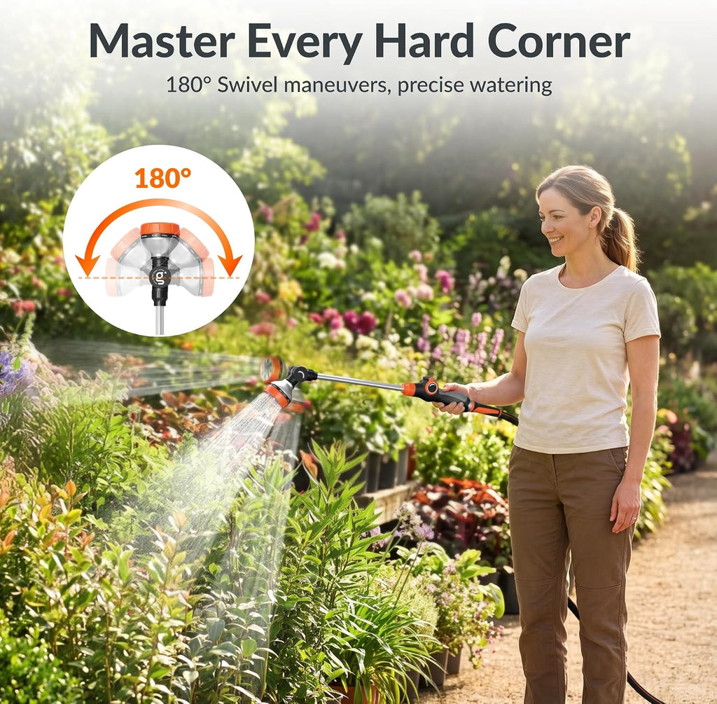 Giraffe Tools Garden Hose 5/8", 25ft Watering Wand Set | Water Hose Heavy Duty, Flexible, Lightweight Hybrid Hose with