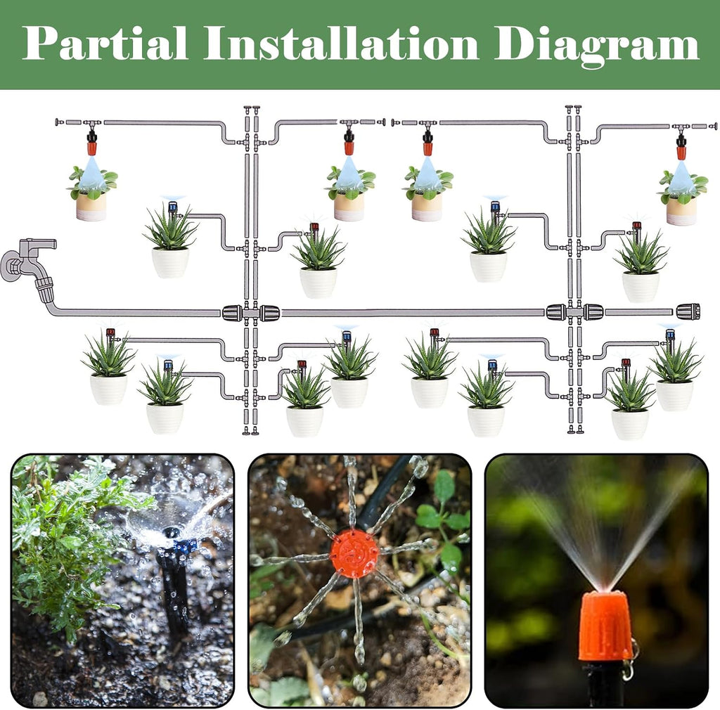 200FT+40FT Drip Irrigation System, Garden Watering System | Drip Irrigation Kit with 8/11mm Main Tubing 4/7mm