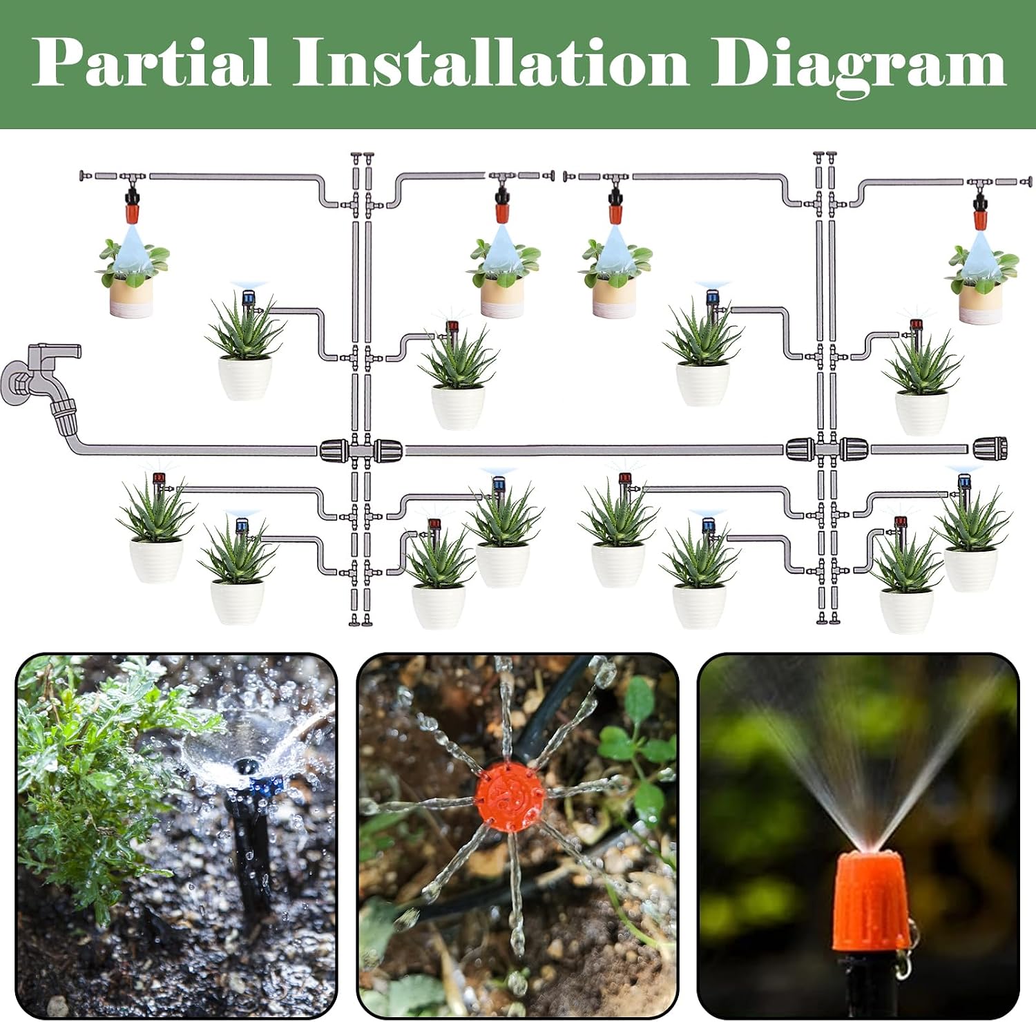 200FT+40FT Drip Irrigation System, Garden Watering System | Drip Irrigation Kit with 8/11mm Main Tubing 4/7mm