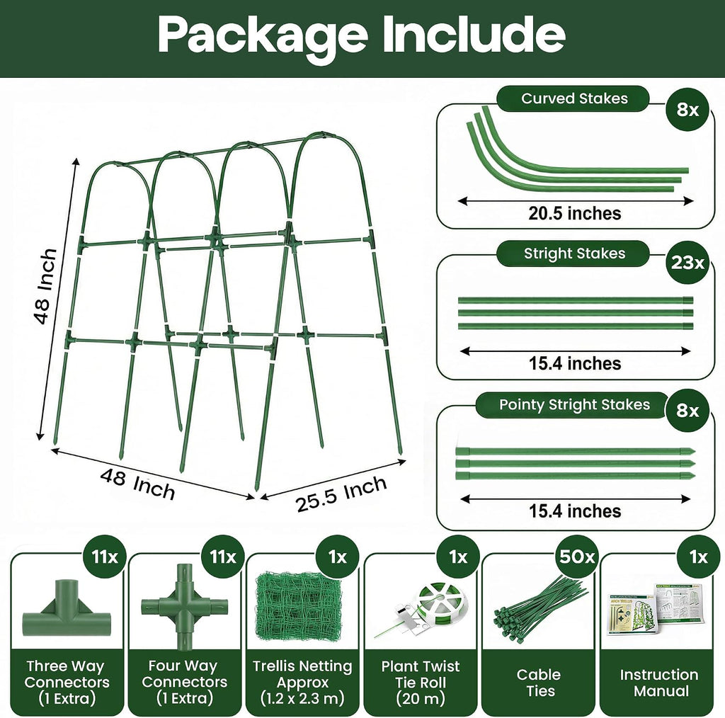 48x48 Cucumber Trellis for Raised Bed - U Shape Vegetable Garden Trellis for Climbing Plants Outdoor - Support for