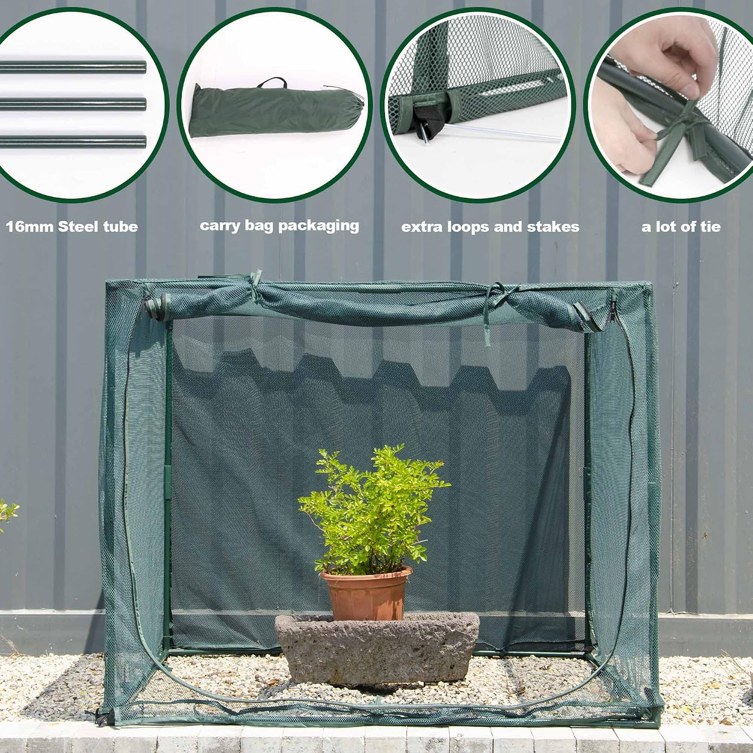 Square 4'x4' Netting Cover 3.3FT Tall Crop Cage Pest Guard Cover for Vegetables Fruits Durable Plant Garden Net with 4