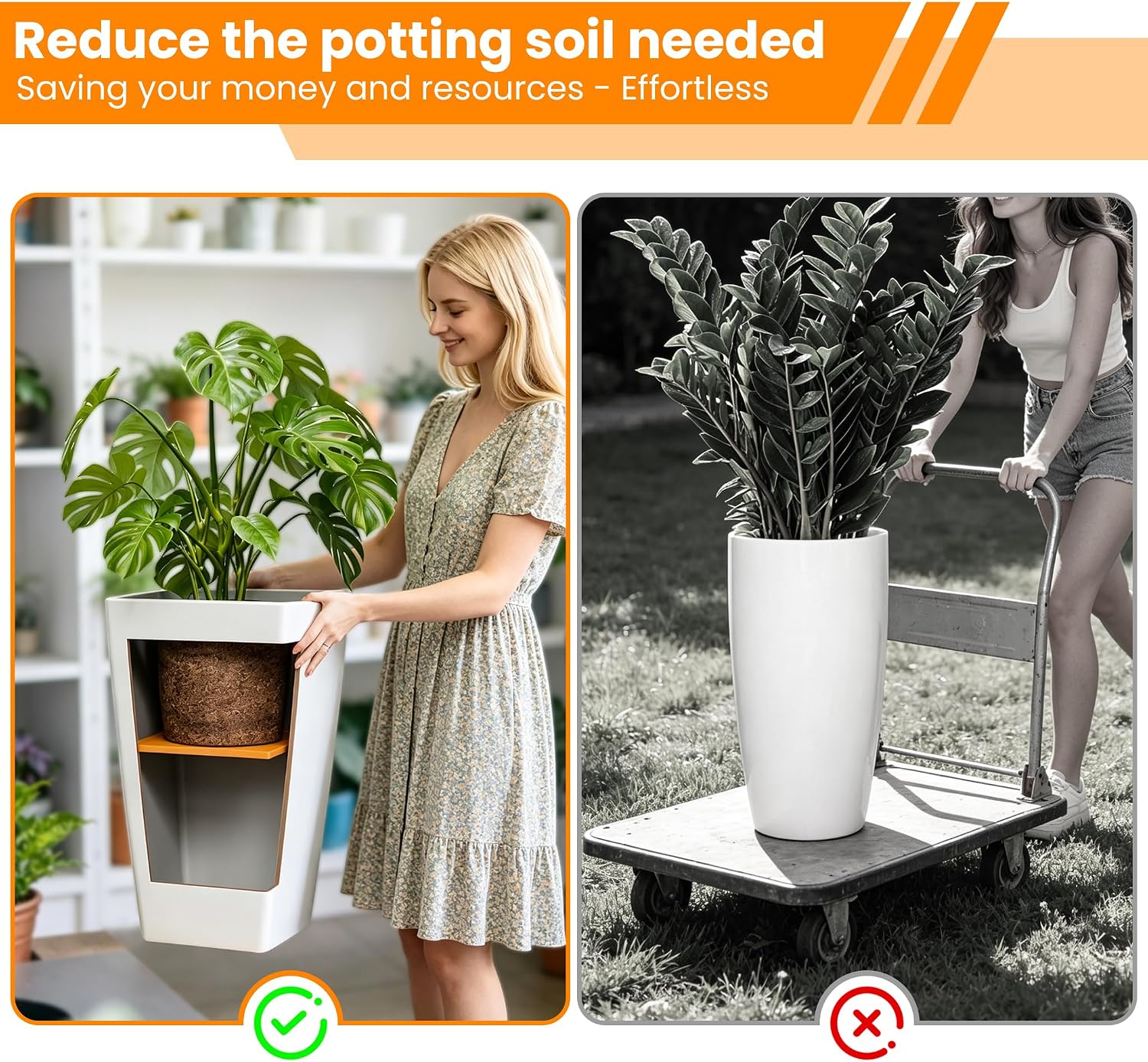 2-Pack Square Planter Insert for Large Pots, 13 Inch | Use Less Potting Soil, Planter Accessories for Indoor & Outdoor