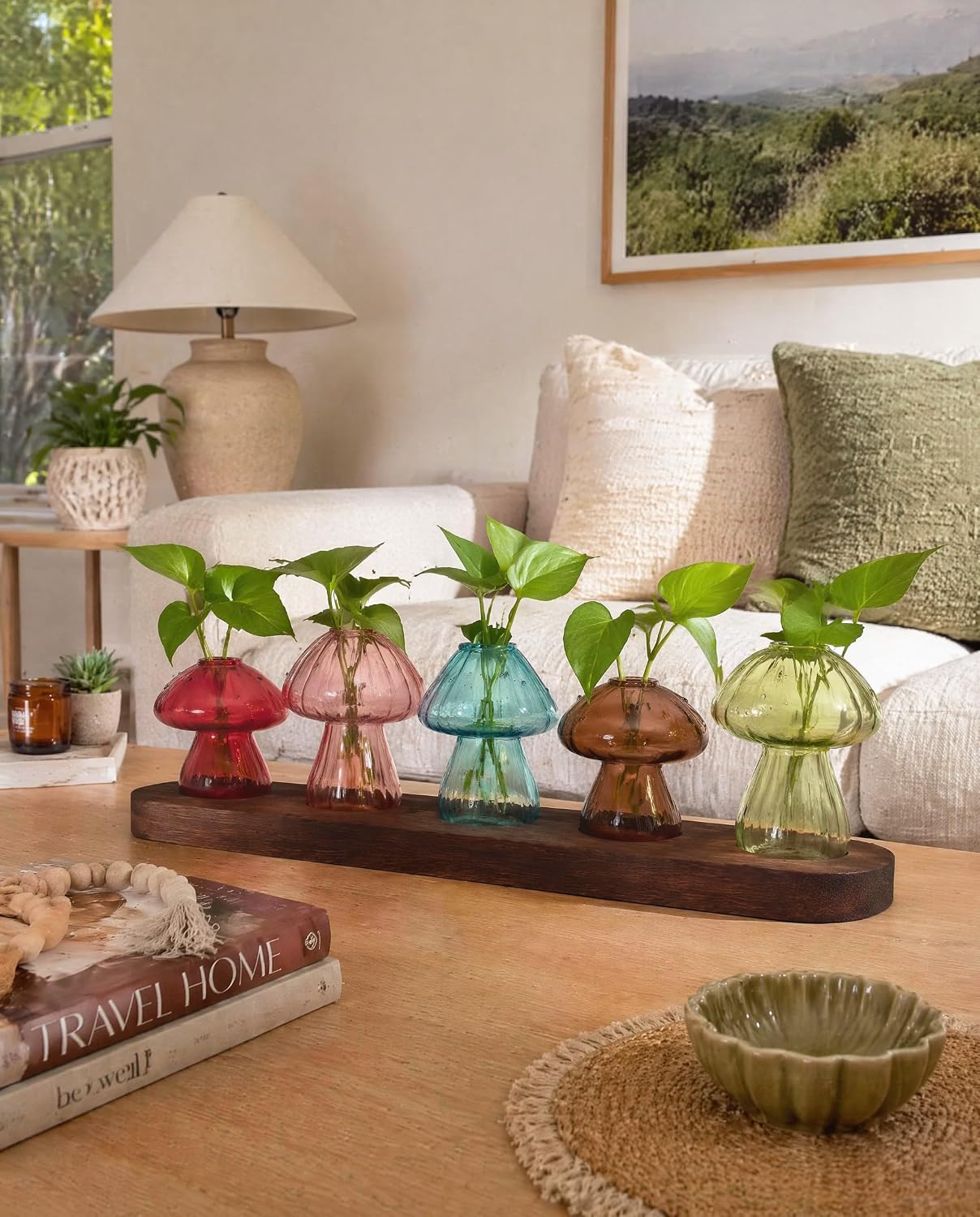 Mushroom Glass Vase Set of 5, Colored Propagation Station, Mushroom Planter | High Borosilicate Glass for Home Office