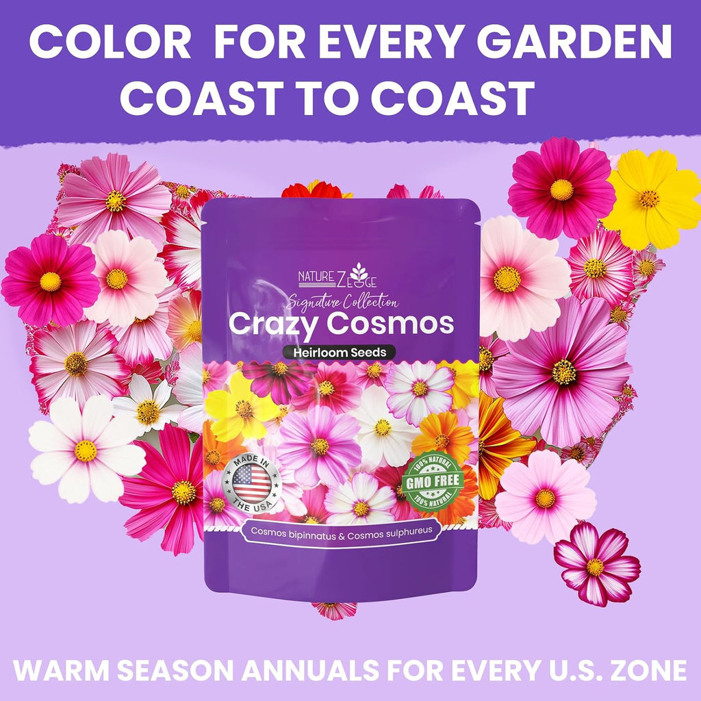 NatureZ Edge, Crazy Cosmos Seeds for 2026, 17,100 Cosmos Seed, 1/4 lb, Made In USA, Annual Cut Flowers, Wildflower