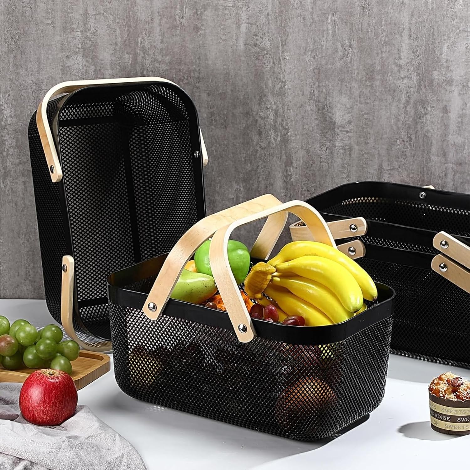 3pcs Collapsible Wooden Handle Plastic Harvest Basket - Rectangular Garden Storage Basket for Picking and Collecting