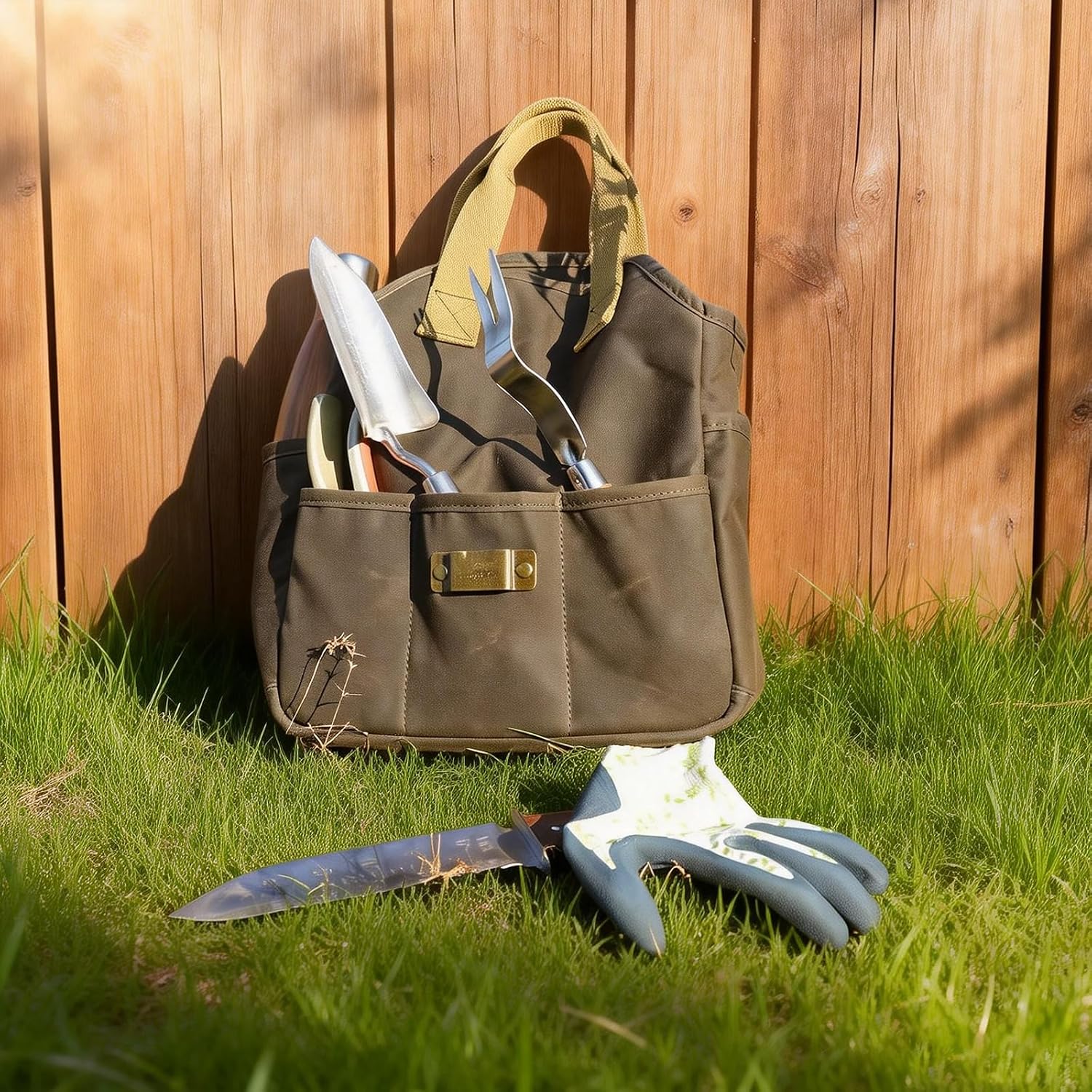 Waxed Canvas Garden Tool Bag Heavy Duty Yard Storage Florist Tote Organizer | Multipurpose, Waterproof Work Caddy