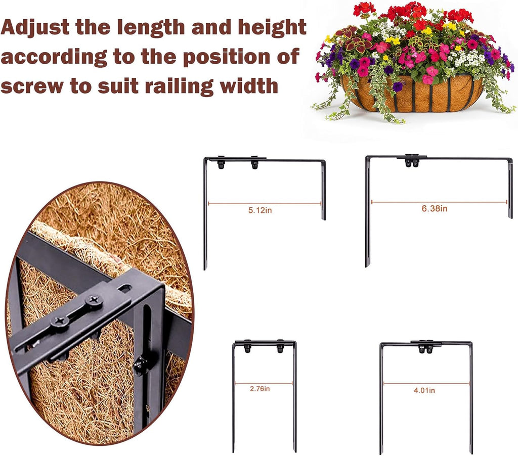 2 Pcs 24“ Railing Planter Window Box Deck Railing Planter Boxes with Coco Liner English Horse Trough Planters Metal