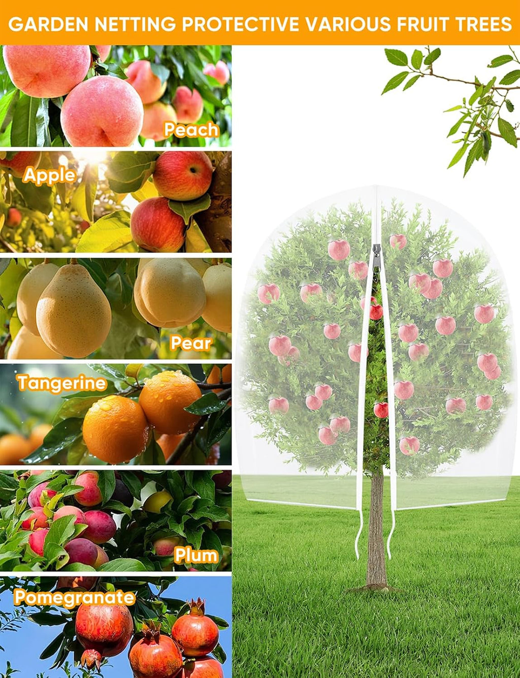 VITI Fruit Tree Netting for Cicadas - with 4Pcs 8Ftx5.3Ft Zipper&Drawstring Protection for Your Fruit Trees Garden Bird