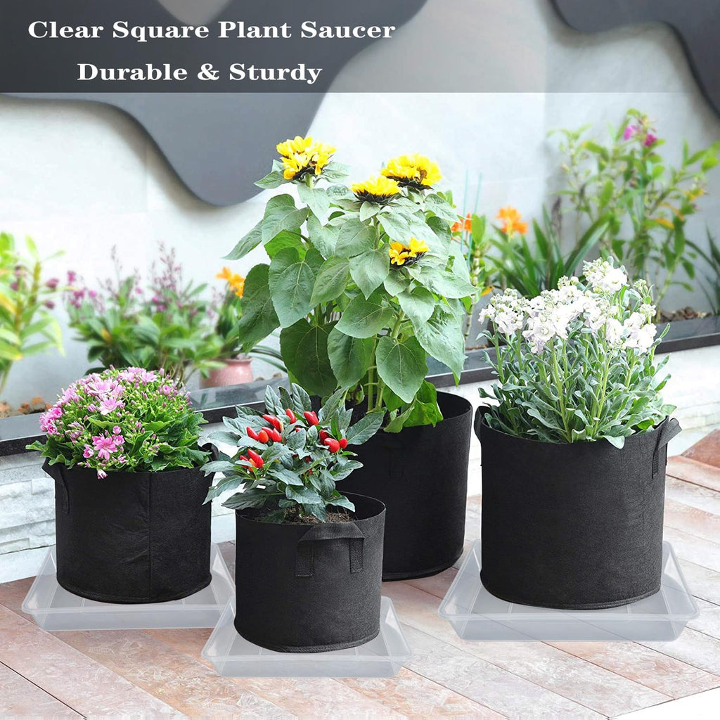 LWALRS Square Plant Saucer 14 Inch 2 Pack, Strong Clear Plastic Flower Plant Pot Saucer, Square Planters for Indoors