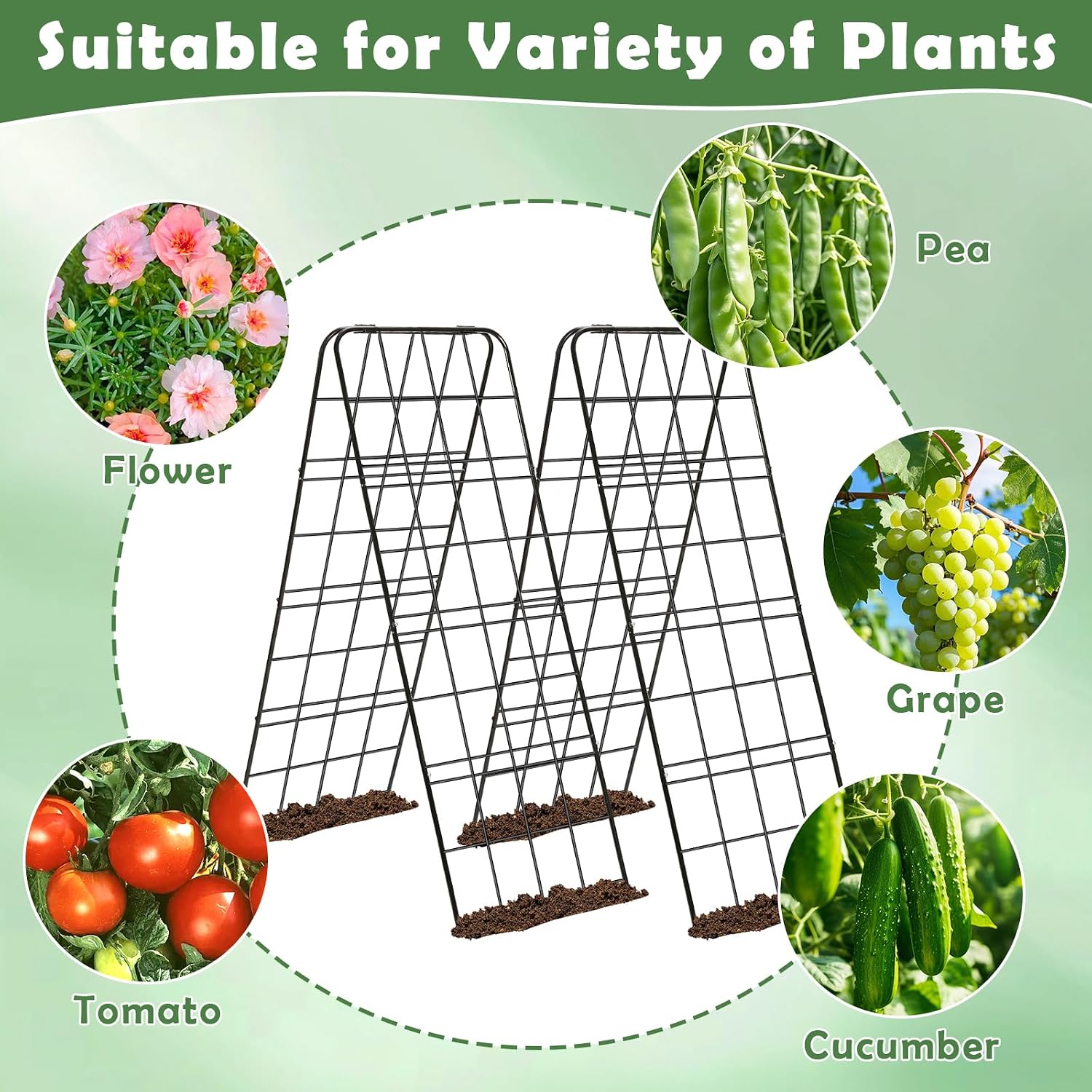 2 Pack Heavy Duty Cucumber Trellis 43.3’’x15.7’’ A-Shaped Garden Trellis | Metal Plant Support with Twist Tie and Clips
