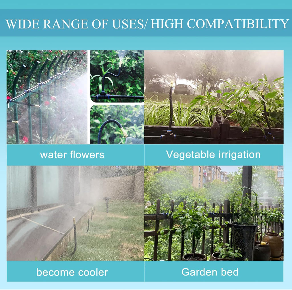 65FT 360° Adjustable Drip Irrigation System for Garden | 1/2'' Irrigation Tubing with 20 Nozzles, Automatic Watering