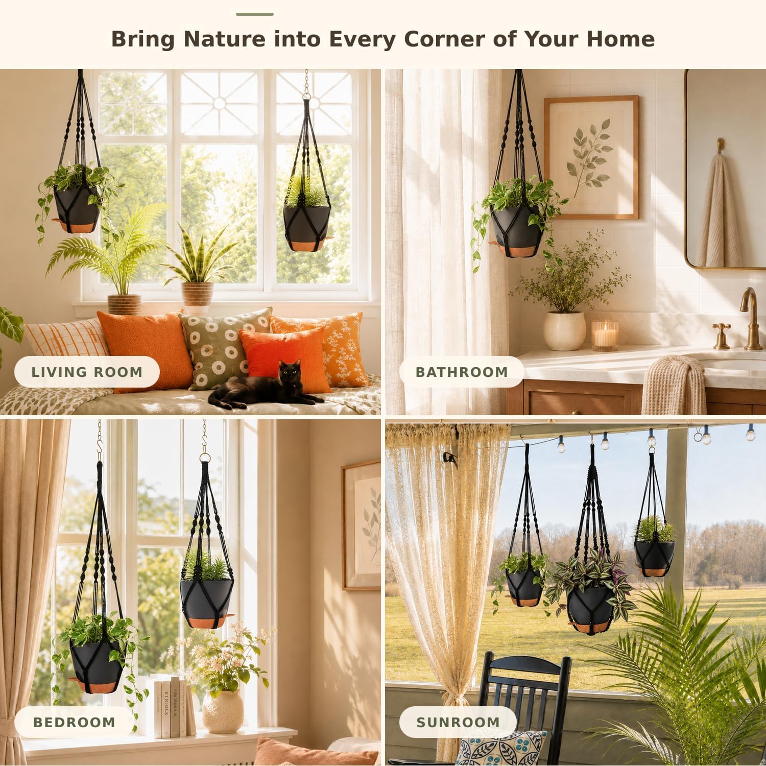 Bouqlife 3 Pack Self Watering Hanging Planters Macrame Plant Hangers with Indoor Flower Pots, 3 Different Size Hanging