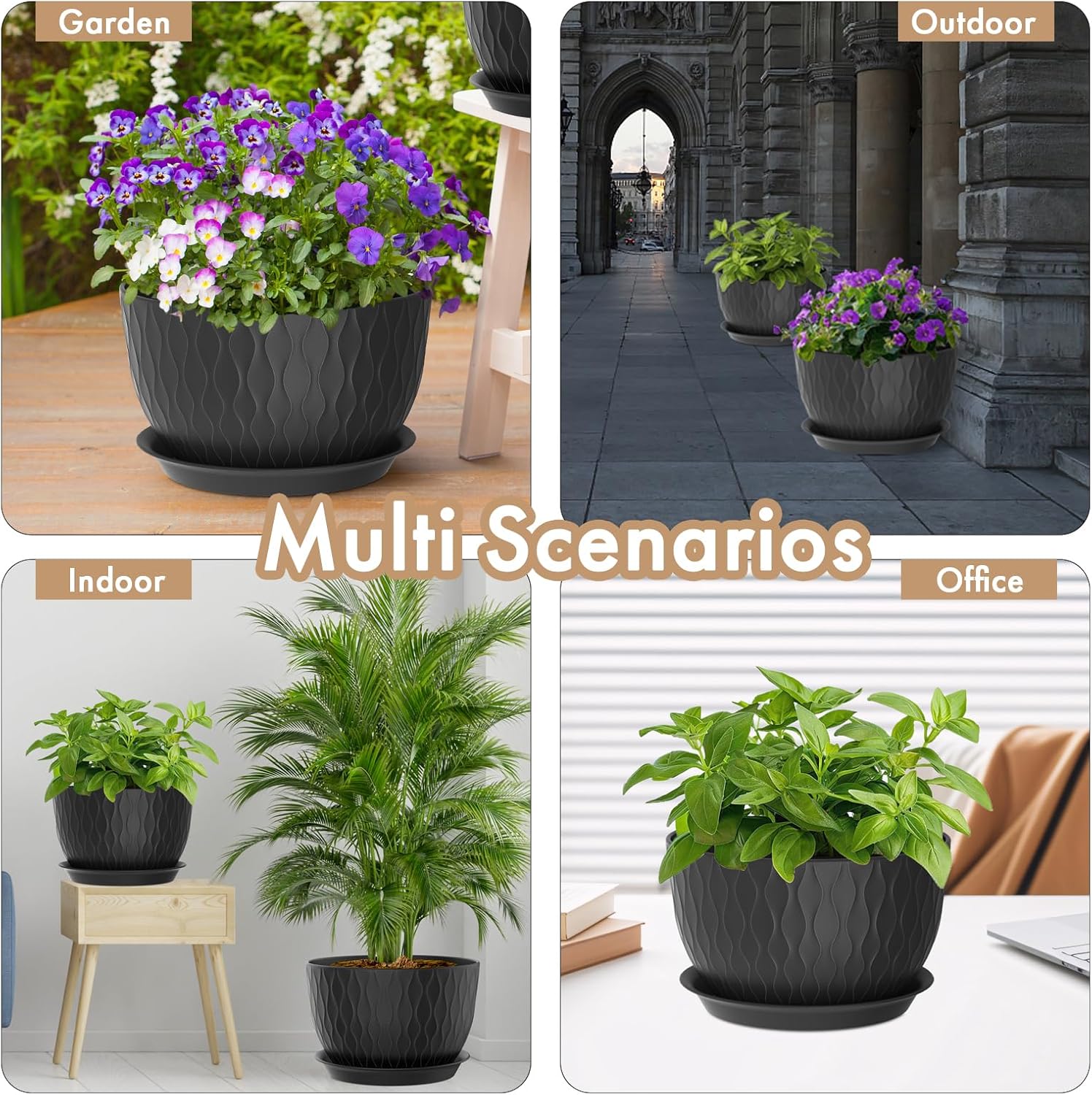 WSMKSZ 12 Inch Large Plant Pots for Indoor or Outdoor Plants, Wide Water Ripples Flower Pots with Drainage Holes &