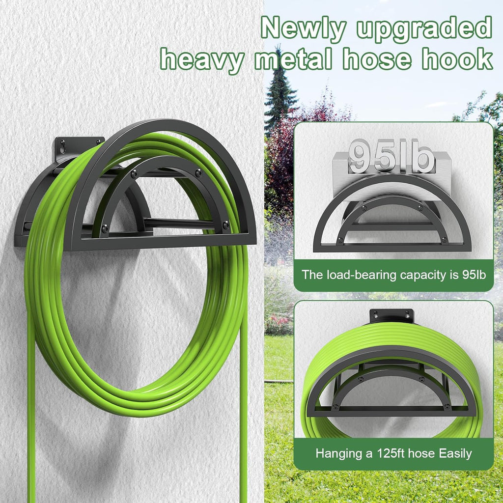 OLV Hose Holder Wall Mount, Outdoor Water Hose Holder Holds 125-ft Hose, Heavy Duty Metal Detachable Hose Hanger Reel