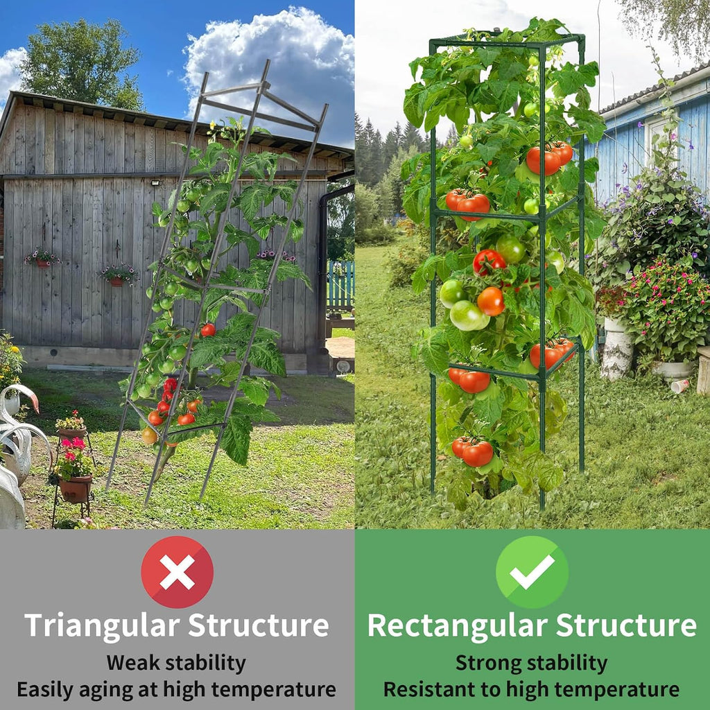ROADPLUM 3 Pack 48" Tomato Cage for Garden, Heavy Duty Adjustable Plastic Coated Steel Pipe Tomato Stakes Trellis Plant