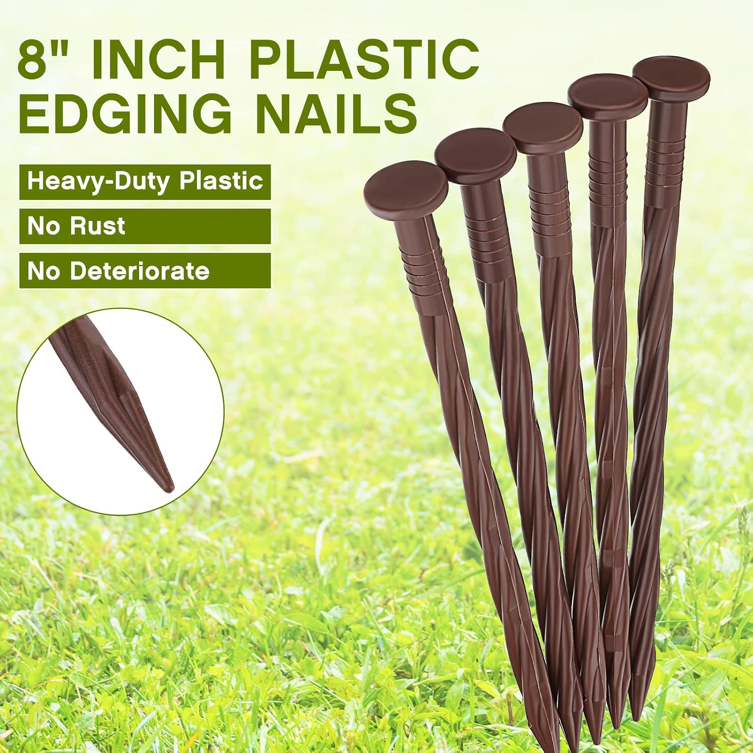 Jetec 150 Pcs 8 Inch Brown Landscape Edging Stakes, Spiral Anchoring Spikes | Spiral Anchoring Design, Reinforced