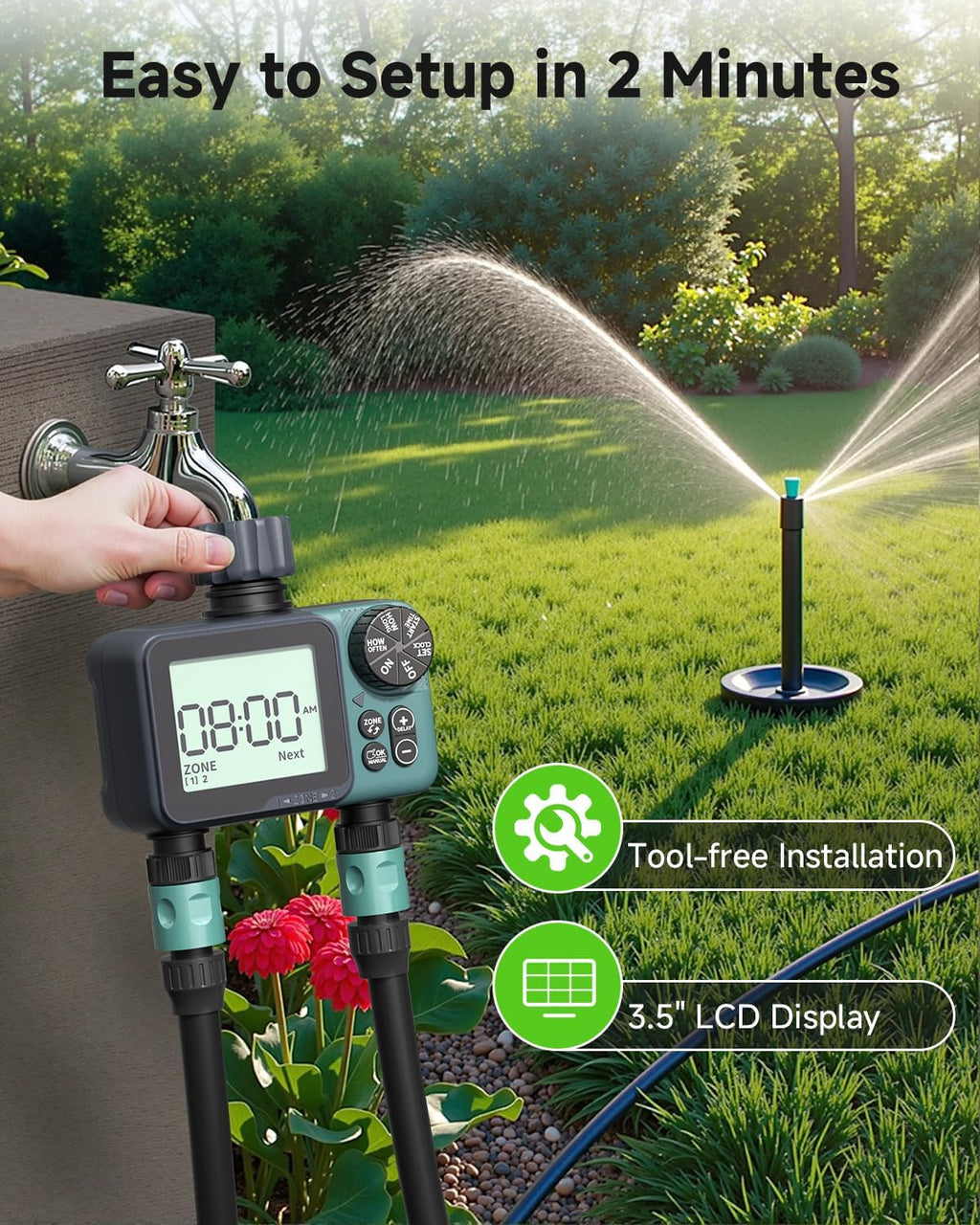 Sprinkler Timer, Programmable Hose Timer for Automatic Watering | Digital Water Timer with Rain Delay & Manual Mode