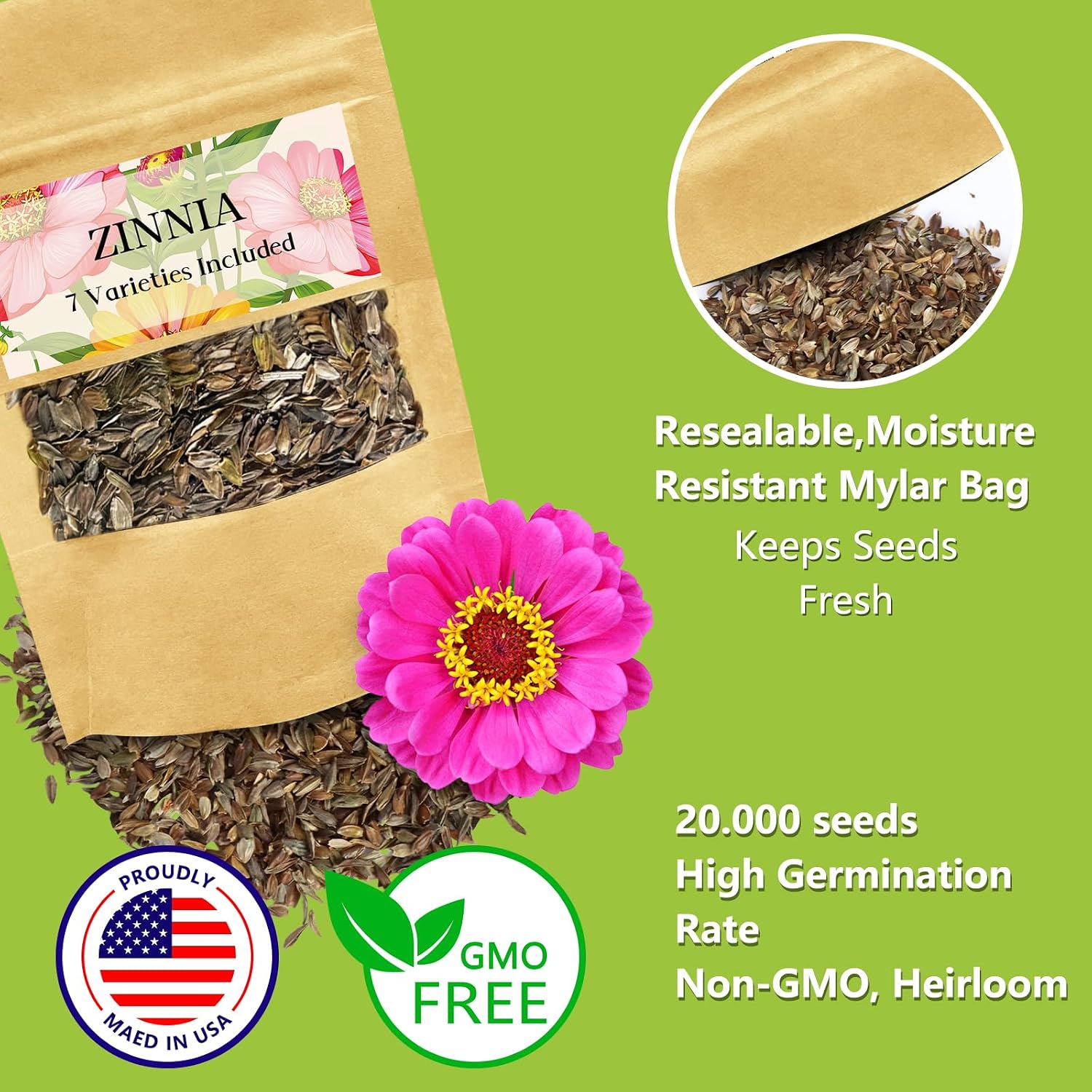 Zinnia Seeds Bulk 20,000+ | Outdoor Flower for Planting |Giant Zinnia Seeds for 2026 Bulk| Mixed Colors & Large Blooms
