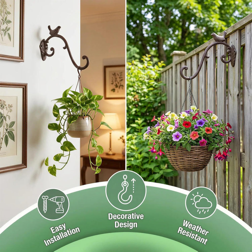 Z metnal Cast Iron Plant Hanger - Bird Rustic Wall Mounted Hanging Basket Holder for Outdoor Garden, Patio, Porch Decor