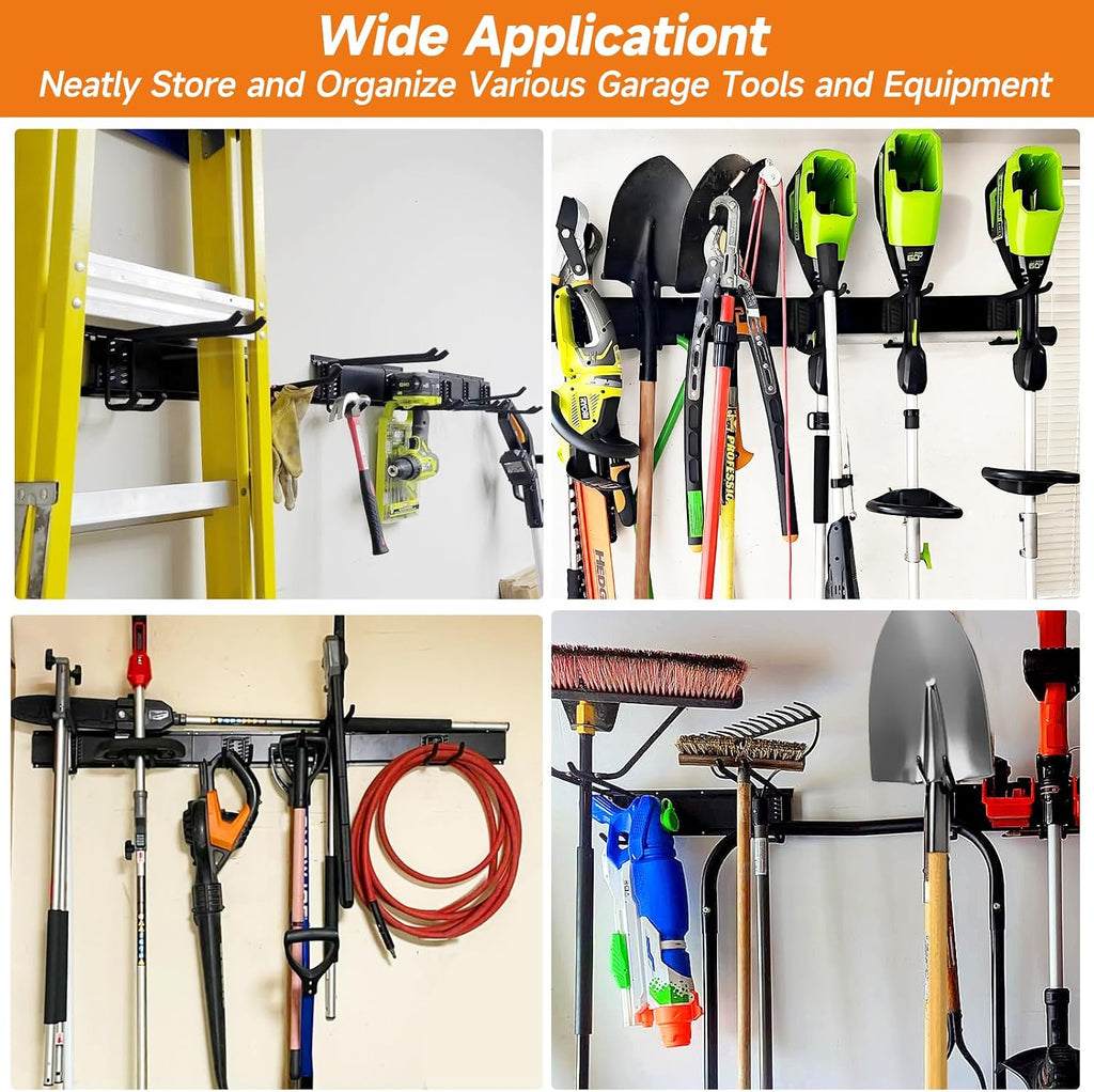 Garage Tool Organizer Wall Mount, Heavy Duty 48 Inches Garage Organization and Storage Racks for Yard Tools with 6