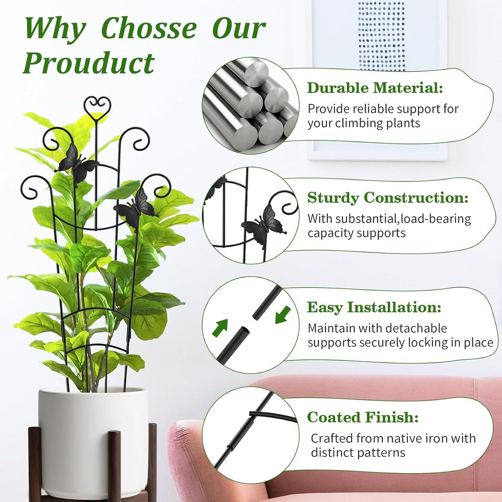4 Pack Plant Trellis for Climbing Plants Indoor Outdoor, 33 Inch Expandable Metal Trellis for Potted Plants,Flowers